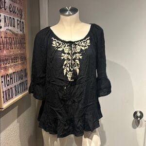 Black boho blouse embossed